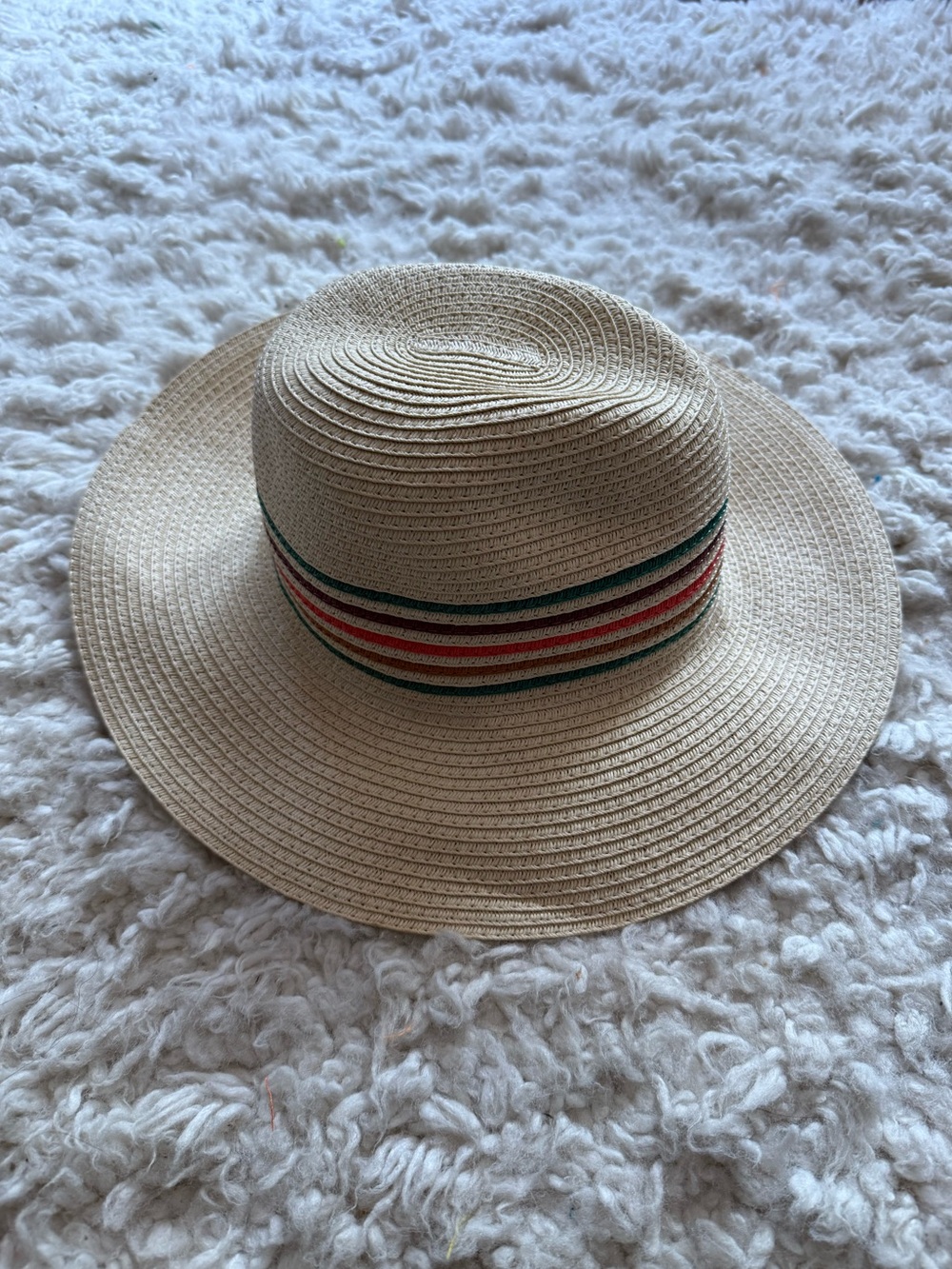 Straw Sun Hat with Green & Red Accent